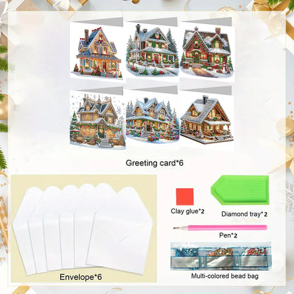 6PCS DIY Diamond Art Greeting Cards Xmas Designs Congratulations Thank You Cards