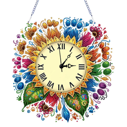 2D Flat DIY Sunflower Diamond Painting Clock Pendant 5D Hanging Clock Art Craft