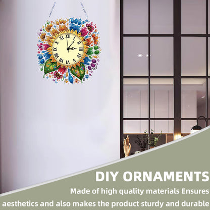 2D Flat DIY Sunflower Diamond Painting Clock Pendant 5D Hanging Clock Art Craft