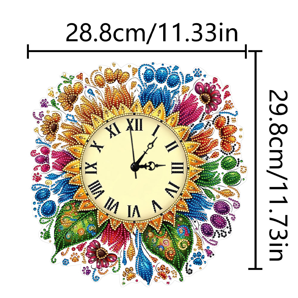 2D Flat DIY Sunflower Diamond Painting Clock Pendant 5D Hanging Clock Art Craft