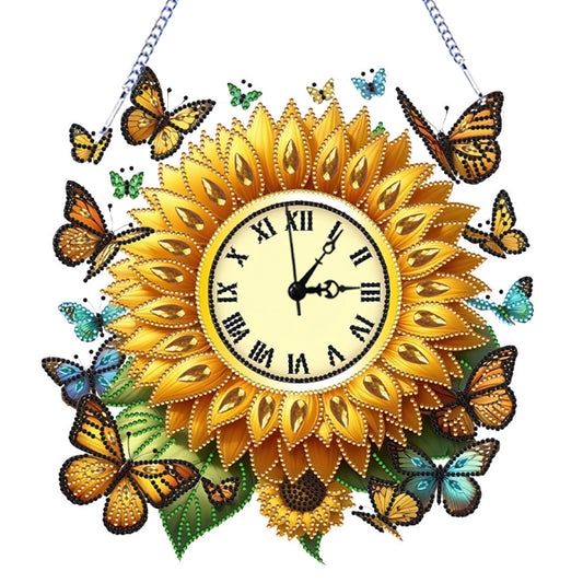 2D Flat DIY Sunflower Diamond Painting Clock Pendant 5D Hanging Clock Art Craft