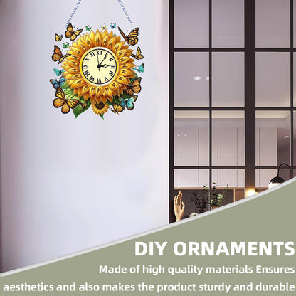 2D Flat DIY Sunflower Diamond Painting Clock Pendant 5D Hanging Clock Art Craft