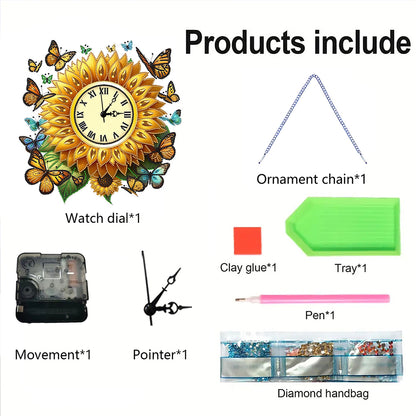 2D Flat DIY Sunflower Diamond Painting Clock Pendant 5D Hanging Clock Art Craft