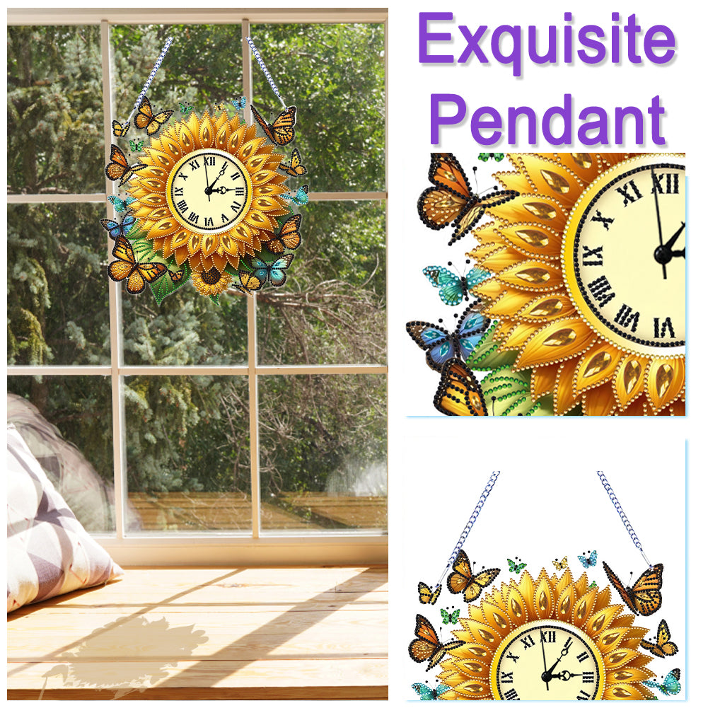 2D Flat DIY Sunflower Diamond Painting Clock Pendant 5D Hanging Clock Art Craft