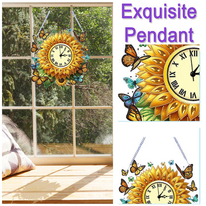 2D Flat DIY Sunflower Diamond Painting Clock Pendant 5D Hanging Clock Art Craft