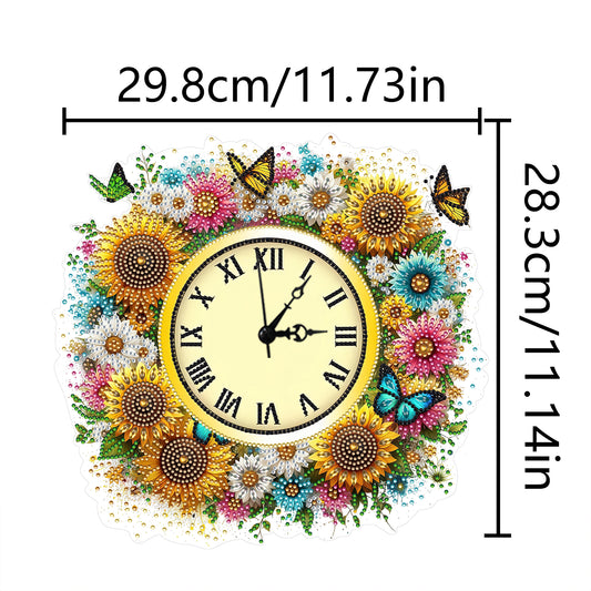 2D Flat DIY Sunflower Diamond Painting Clock Pendant 5D Hanging Clock Art Craft