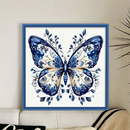 Blue And White Butterfly - 11CT Stamped Cross Stitch 50*50CM