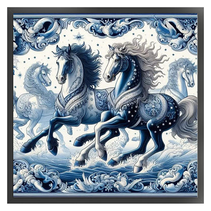 Blue And White Horse - 11CT Stamped Cross Stitch 50*50CM