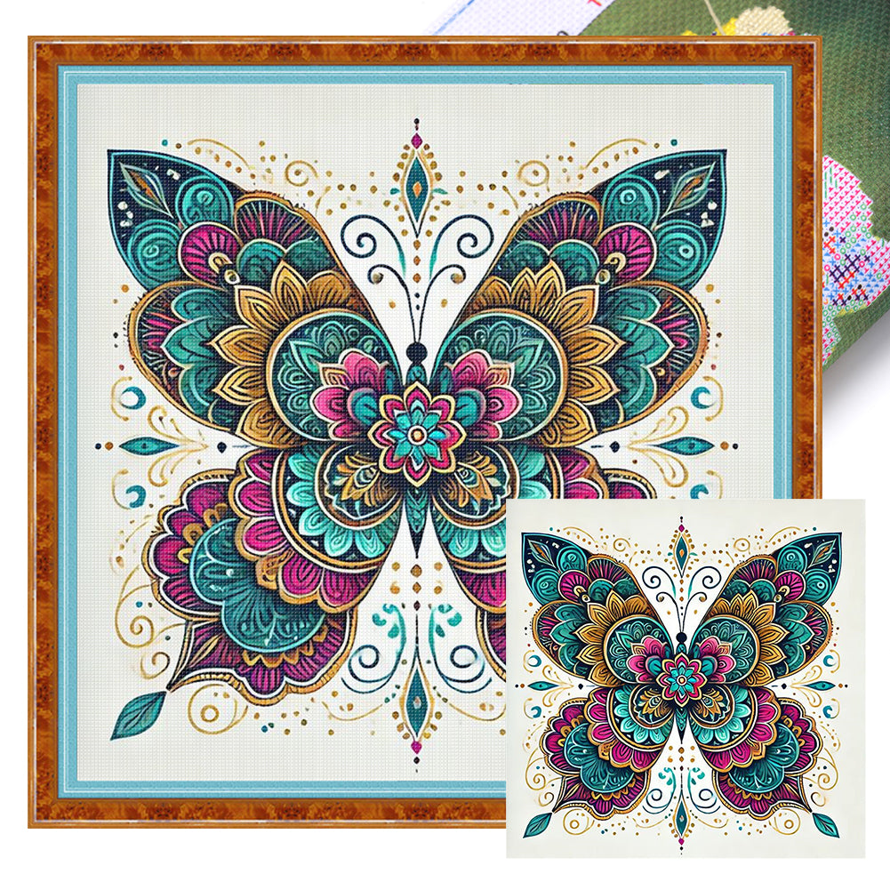 Butterfly With Mandala Pattern - 11CT Stamped Cross Stitch 50*50CM