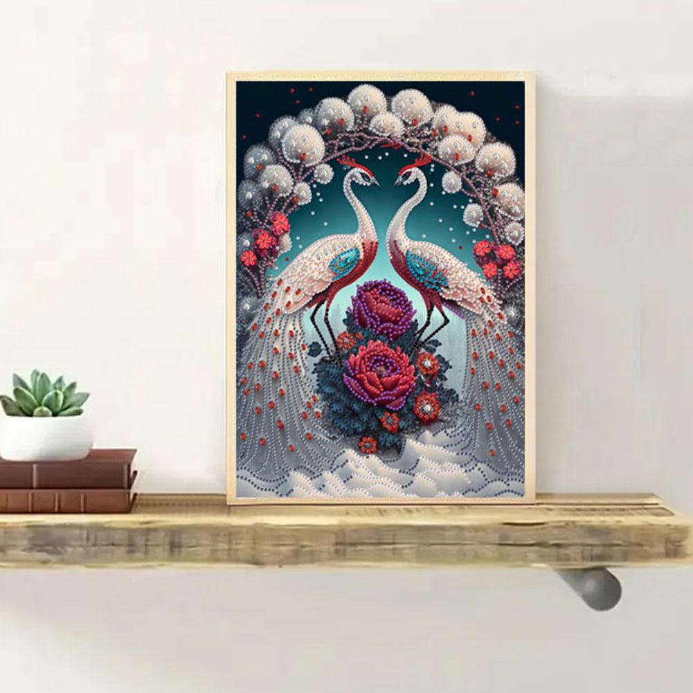 Flower Peacock - Special Shaped Drill Diamond Painting 30*40CM