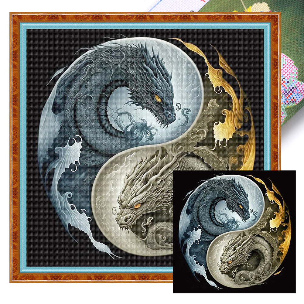Tai Chi Diagram - Double Dragon - 11CT Stamped Cross Stitch 45*45CM