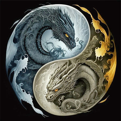 Tai Chi Diagram - Double Dragon - 11CT Stamped Cross Stitch 45*45CM