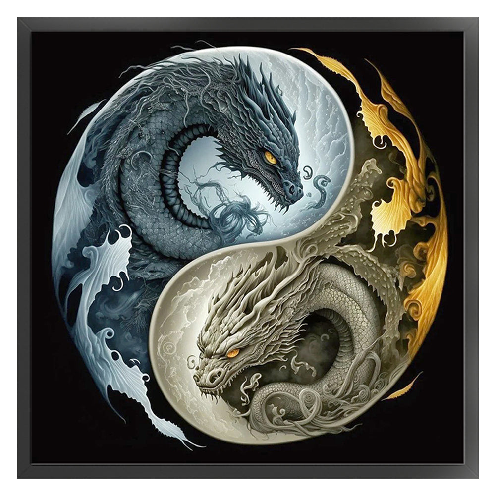 Tai Chi Diagram - Double Dragon - 11CT Stamped Cross Stitch 45*45CM