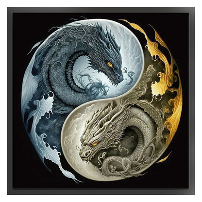 Tai Chi Diagram - Double Dragon - 11CT Stamped Cross Stitch 45*45CM