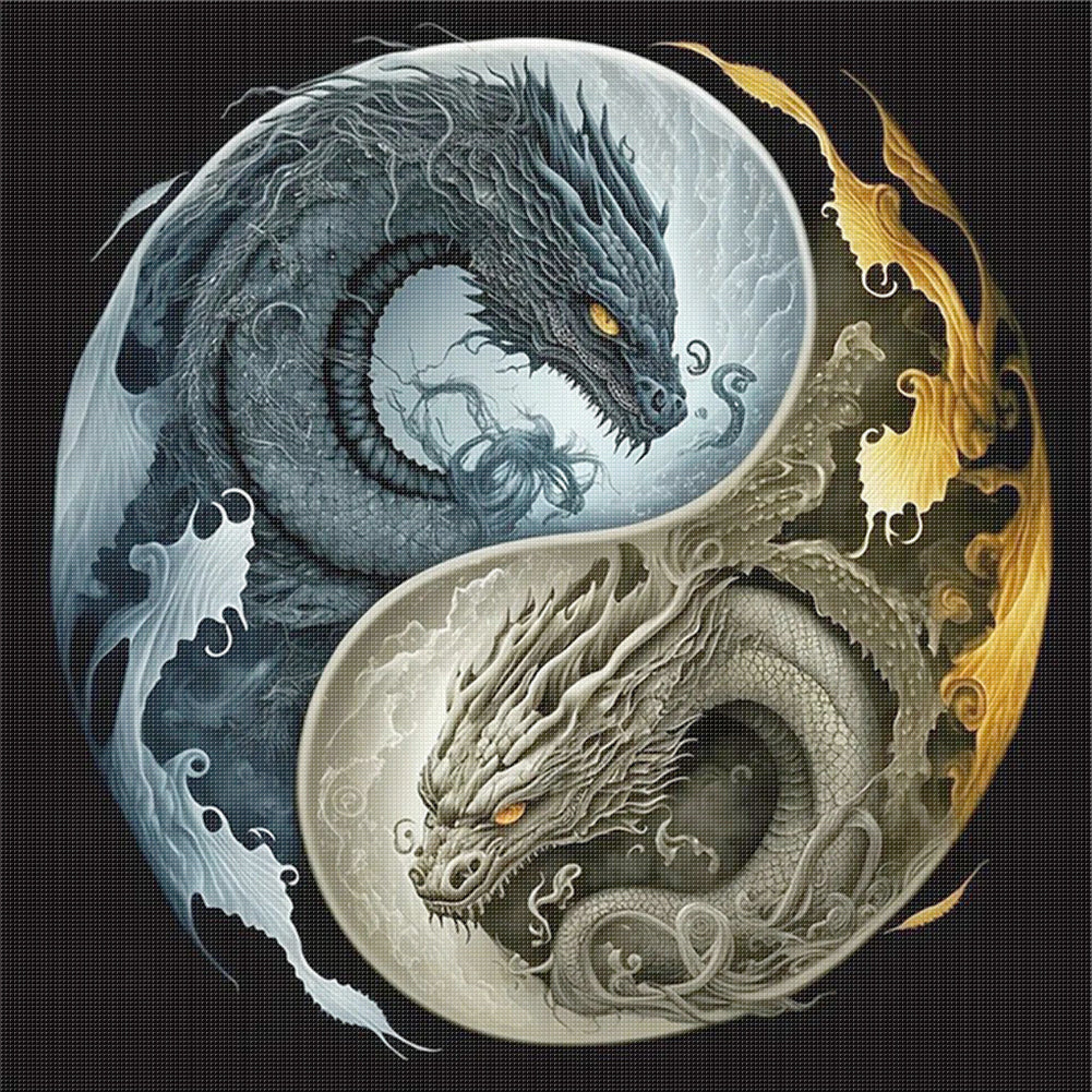 Tai Chi Diagram - Double Dragon - 11CT Stamped Cross Stitch 45*45CM
