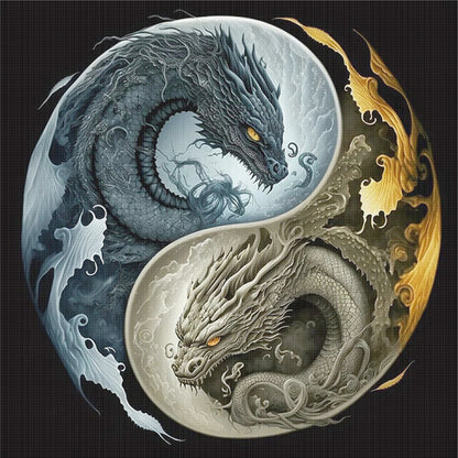 Tai Chi Diagram - Double Dragon - 11CT Stamped Cross Stitch 45*45CM