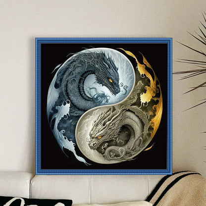Tai Chi Diagram - Double Dragon - 11CT Stamped Cross Stitch 45*45CM