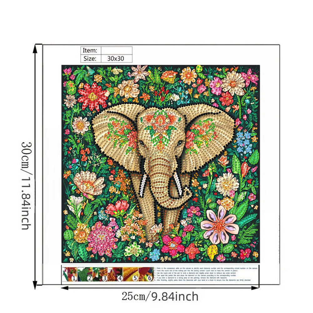 Flower Elephant - Special Shaped Drill Diamond Painting 30*30CM