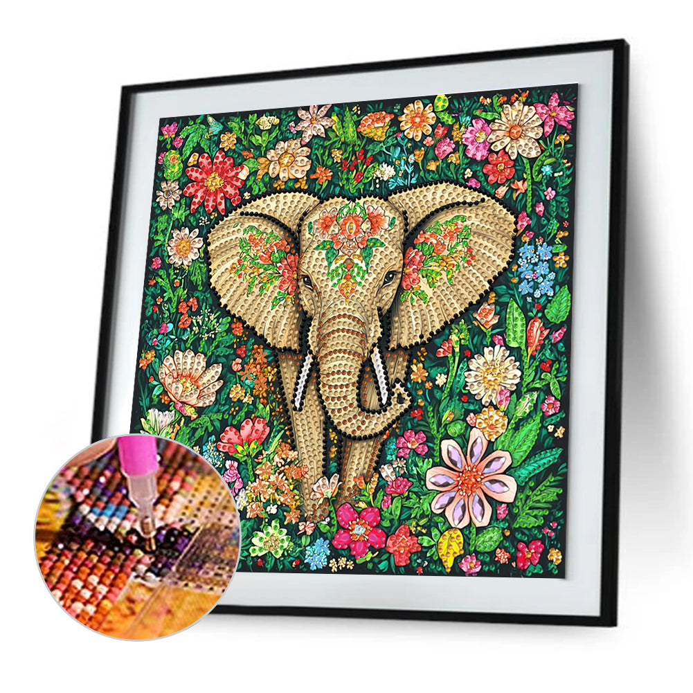 Flower Elephant - Special Shaped Drill Diamond Painting 30*30CM
