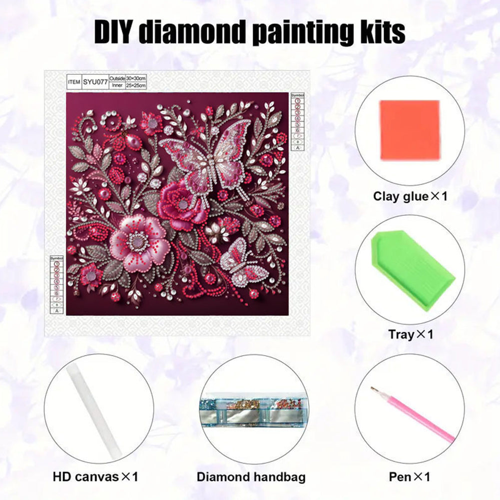 Flower And Butterfly - Special Shaped Drill Diamond Painting 30*30CM