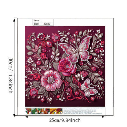 Flower Butterfly - Special Shaped Drill Diamond Painting 30*30CM