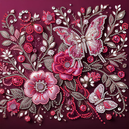 Flower And Butterfly - Special Shaped Drill Diamond Painting 30*30CM