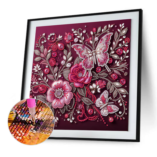 Flower Butterfly - Special Shaped Drill Diamond Painting 30*30CM