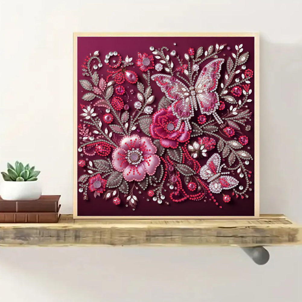 Flower Butterfly - Special Shaped Drill Diamond Painting 30*30CM