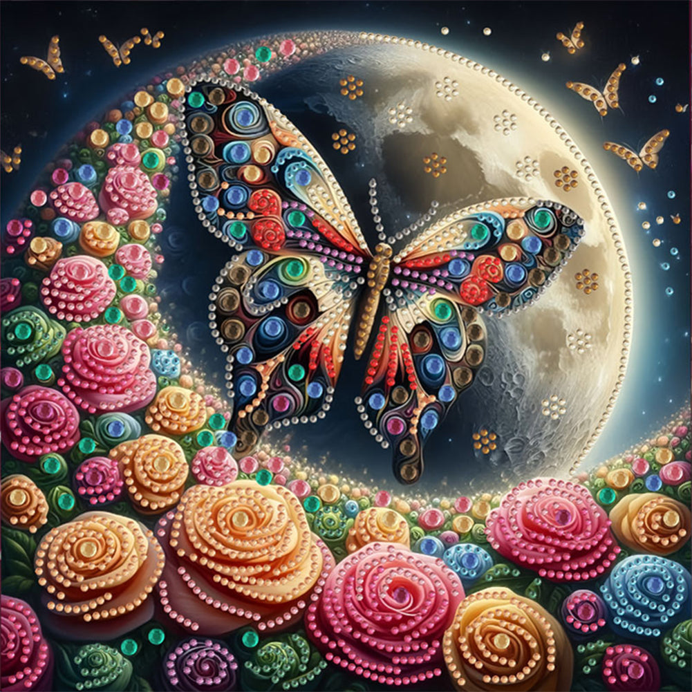 Moonlight Rose Butterfly - Special Shaped Drill Diamond Painting 30*30CM