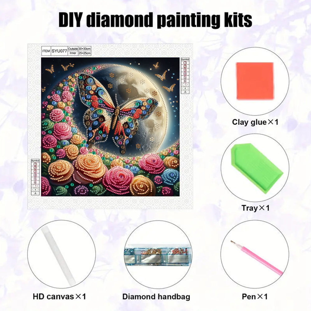 Moonlight Rose Butterfly - Special Shaped Drill Diamond Painting 30*30CM