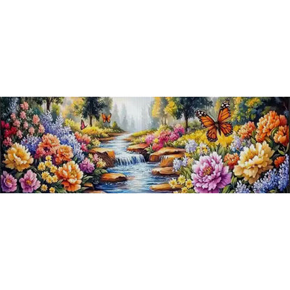 Landscape And Flowers - 11CT Stamped Cross Stitch 169*51CM (Mona Lisa Brand)