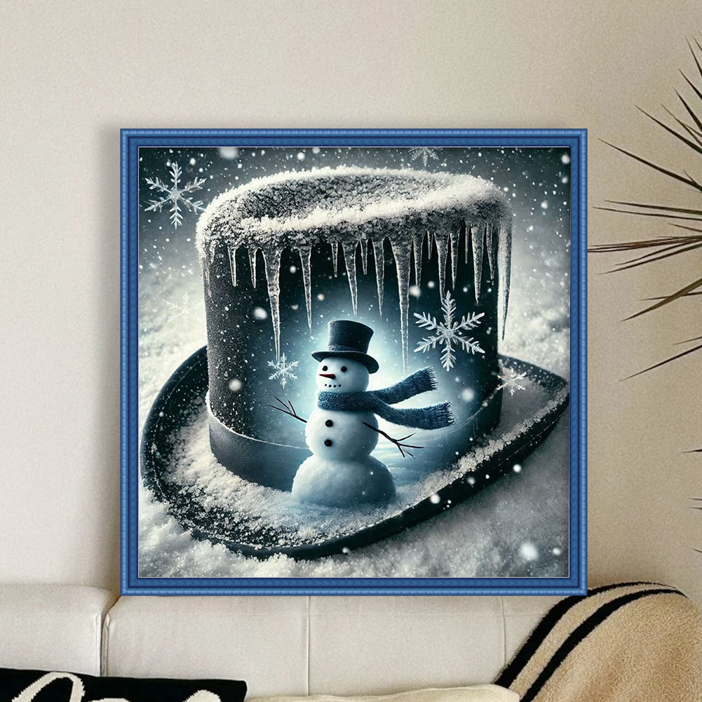 Silhouette Snowman Hat - 11CT Stamped Cross Stitch 40*40CM