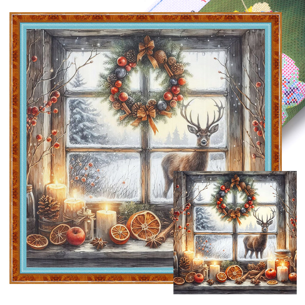 Winter Window Elk - 11CT Stamped Cross Stitch 45*45CM