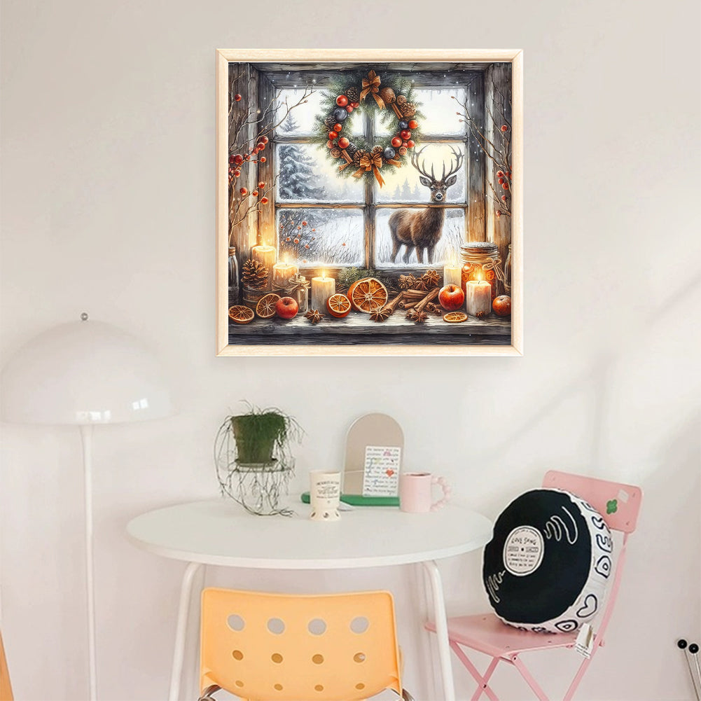 Winter Window Elk - 11CT Stamped Cross Stitch 45*45CM