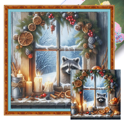 Winter Window Raccoon - 11CT Stamped Cross Stitch 45*45CM