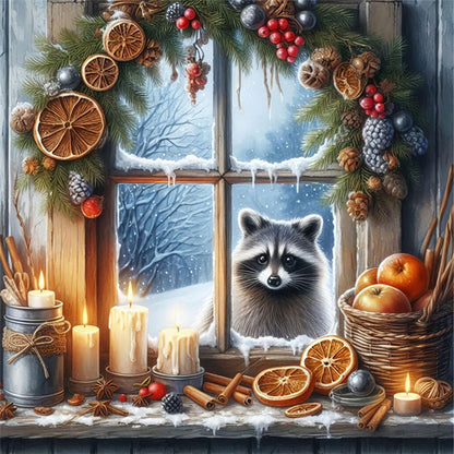 Winter Window Raccoon - 11CT Stamped Cross Stitch 45*45CM