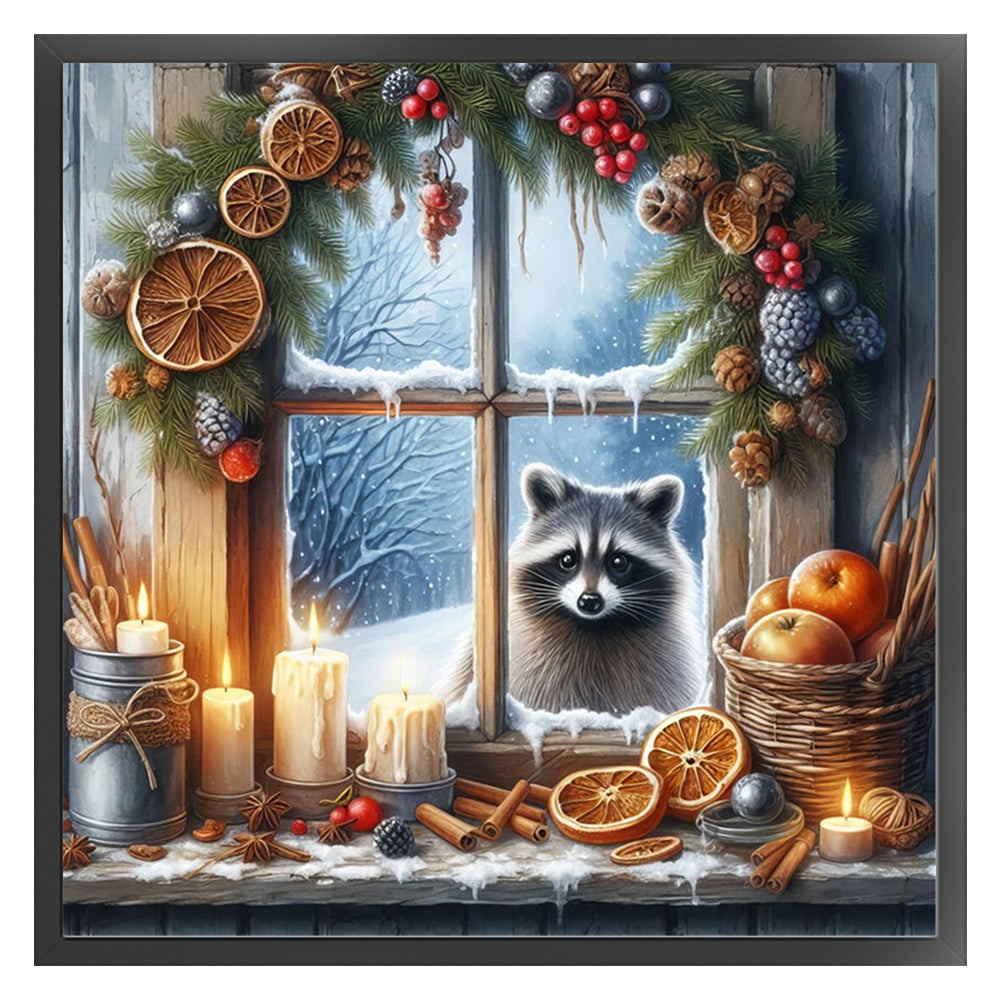 Winter Window Raccoon - 11CT Stamped Cross Stitch 45*45CM