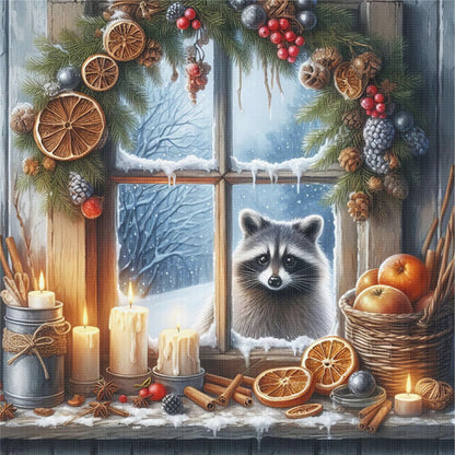 Winter Window Raccoon - 11CT Stamped Cross Stitch 45*45CM