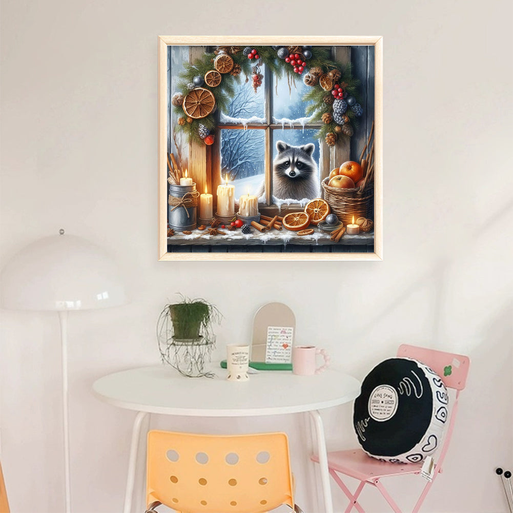 Winter Window Raccoon - 11CT Stamped Cross Stitch 45*45CM