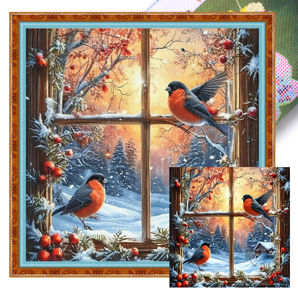 Winter Window Bird - 11CT Stamped Cross Stitch 45*45CM
