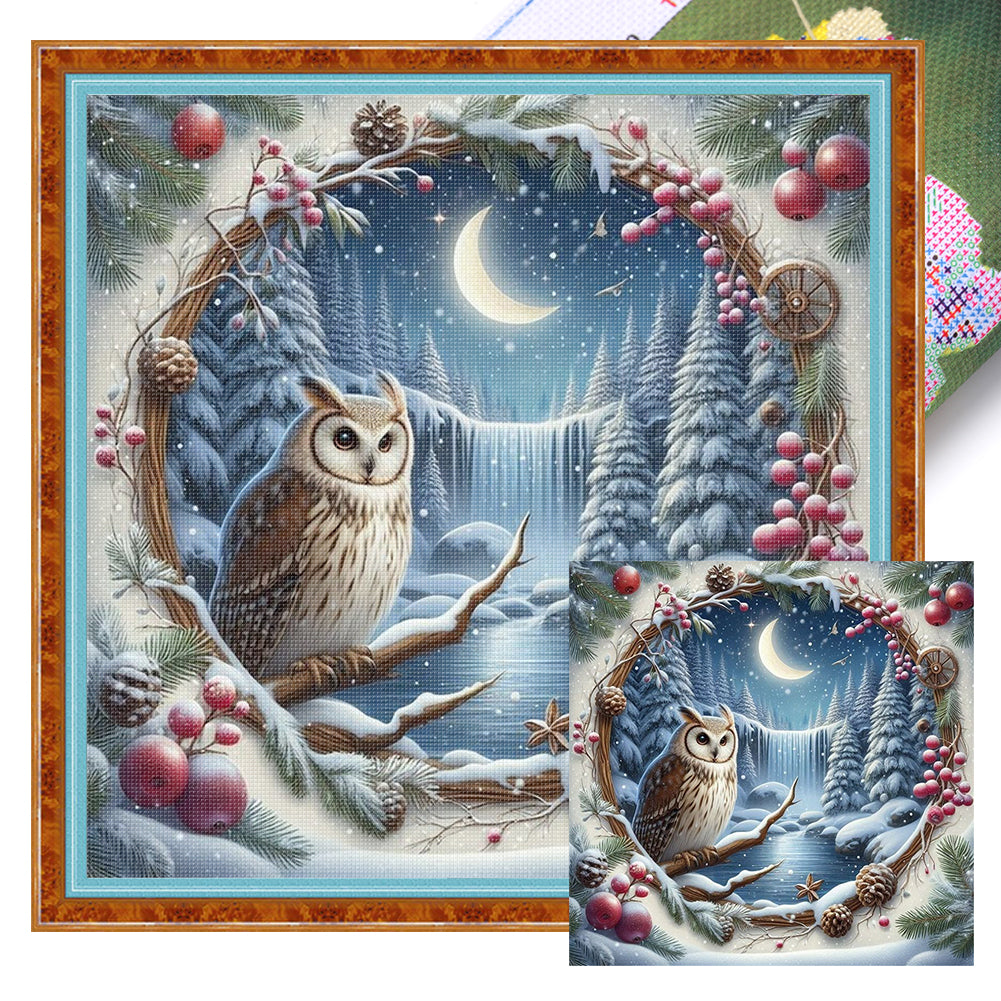 Winter Window Cat Owl - 11CT Stamped Cross Stitch 45*45CM