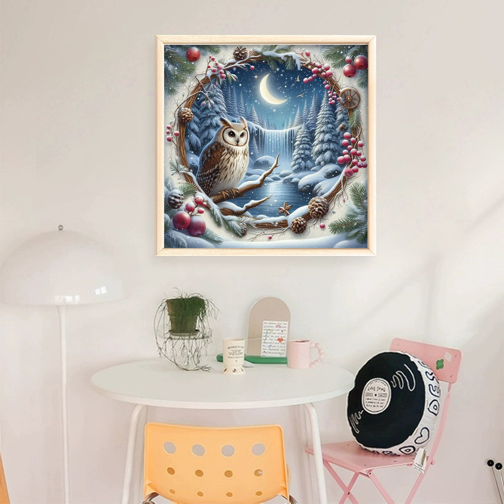 Winter Window Cat Owl - 11CT Stamped Cross Stitch 45*45CM