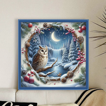 Winter Window Cat Owl - 11CT Stamped Cross Stitch 45*45CM