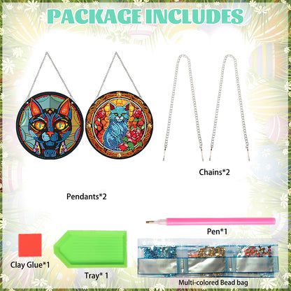 2pcs Animal Theme 2D Flat DIY Diamond Art Pendant Wall Decor for Home & Windows