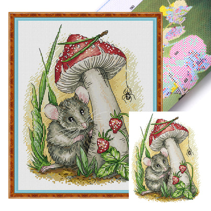 Mushroom-Strawberry-Mouse - 14CT Stamped Cross Stitch 26*32CM (Joy Sunday)
