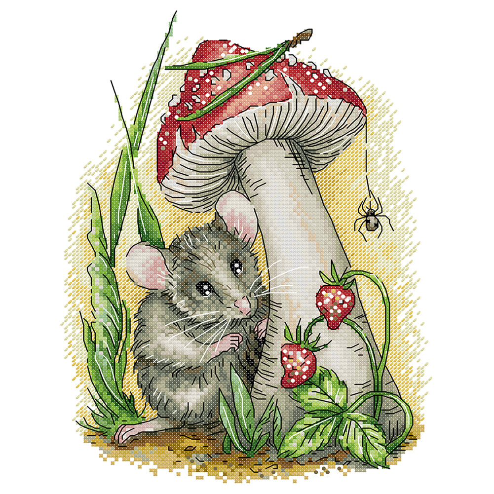 Mushroom-Strawberry-Mouse - 14CT Stamped Cross Stitch 26*32CM (Joy Sunday)