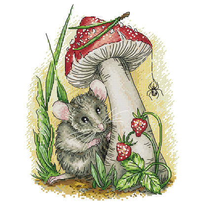 Mushroom-Strawberry-Mouse - 14CT Stamped Cross Stitch 26*32CM (Joy Sunday)
