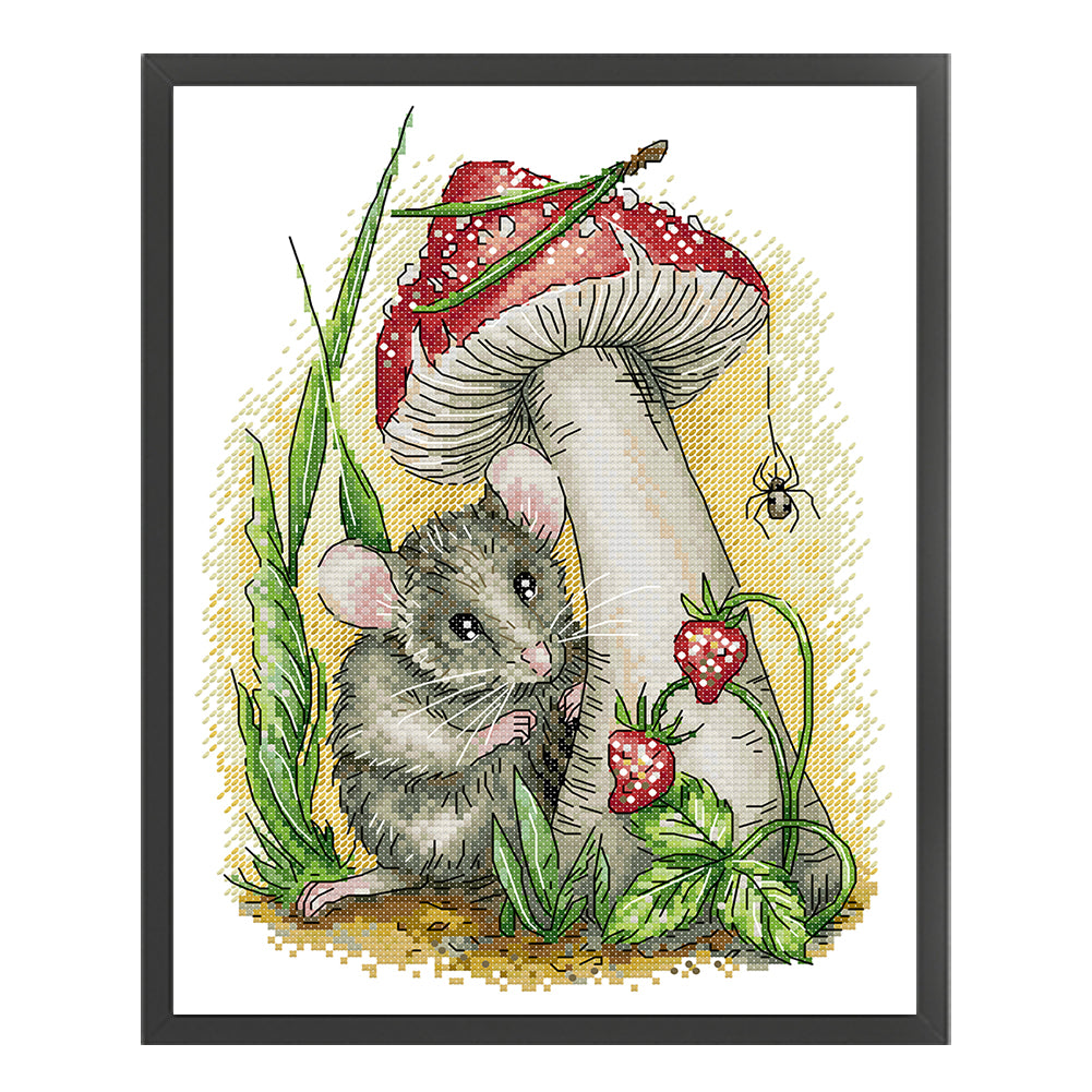 Mushroom-Strawberry-Mouse - 14CT Stamped Cross Stitch 26*32CM (Joy Sunday)