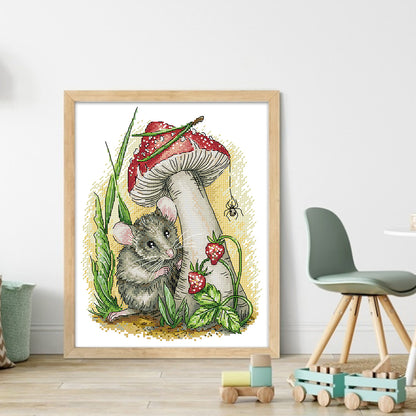 Mushroom-Strawberry-Mouse - 14CT Stamped Cross Stitch 26*32CM (Joy Sunday)
