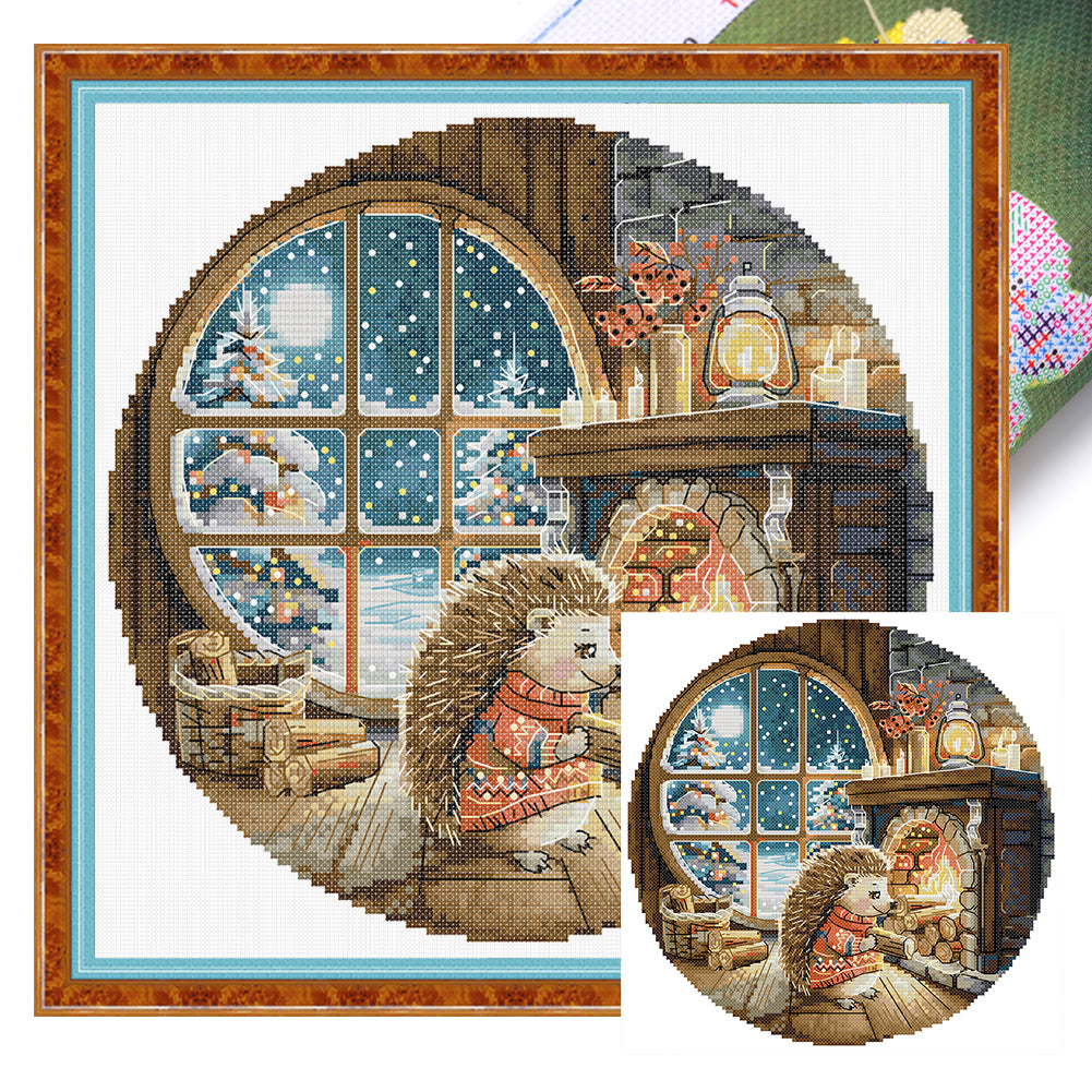 Warming Hedgehog - 14CT Stamped Cross Stitch 30*30CM (Joy Sunday)